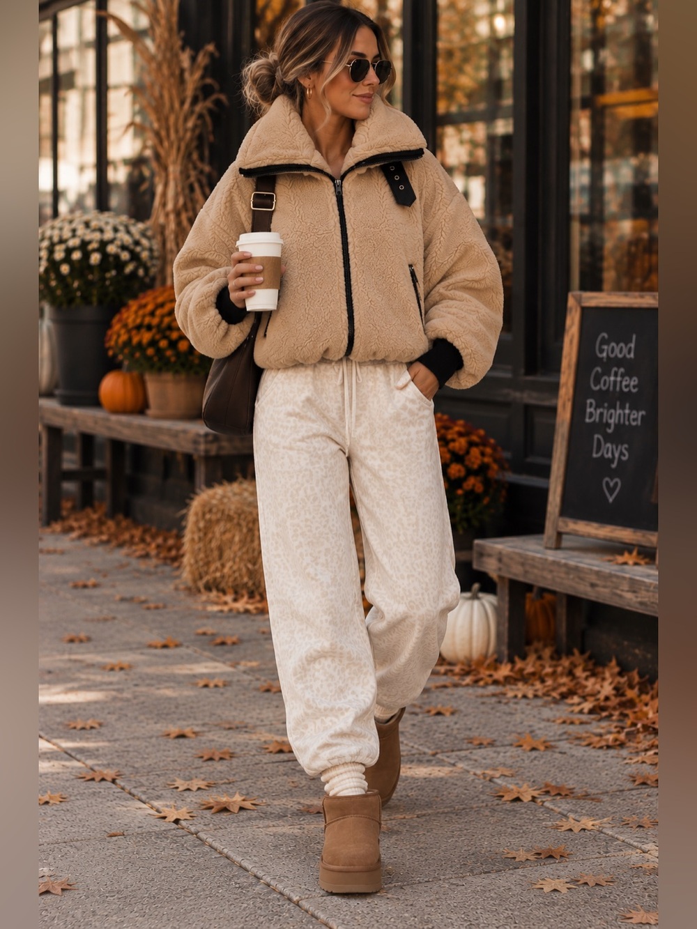 Saltwater Luxe Sherpa Fleece Jacket Tan Beige Cropped Zip Coat Size S NWOT